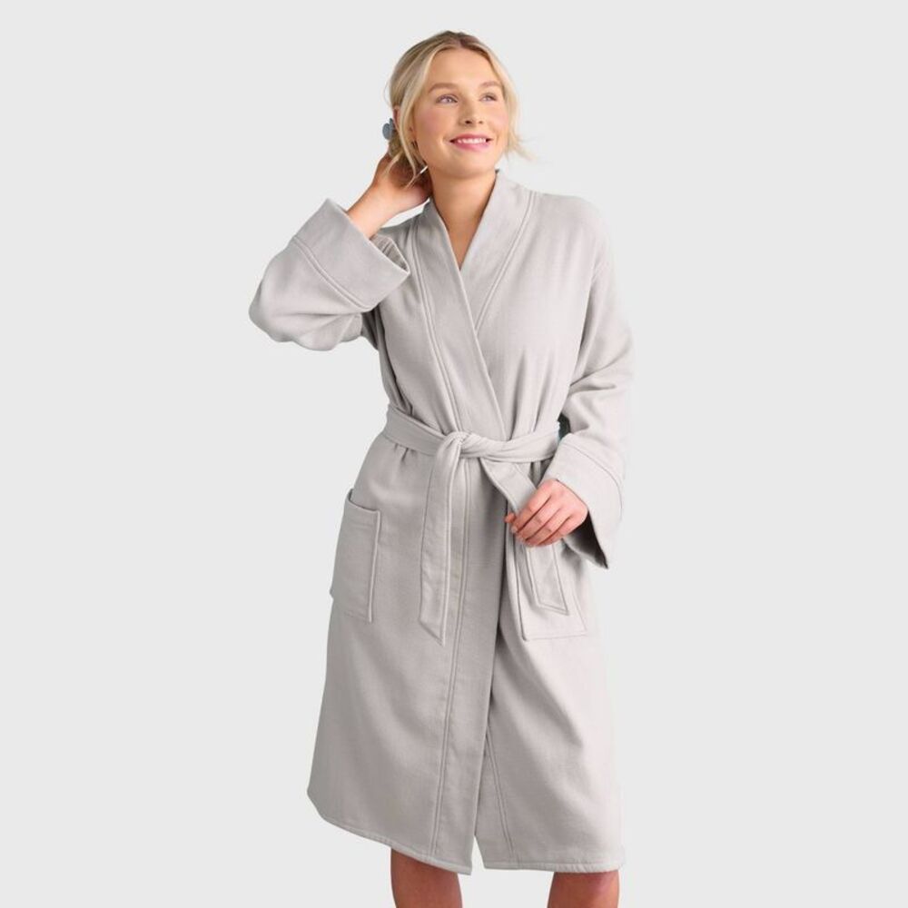 Open Box - Room Essentials - S/M Bath Robe With Kimono Collar Gray - Gray